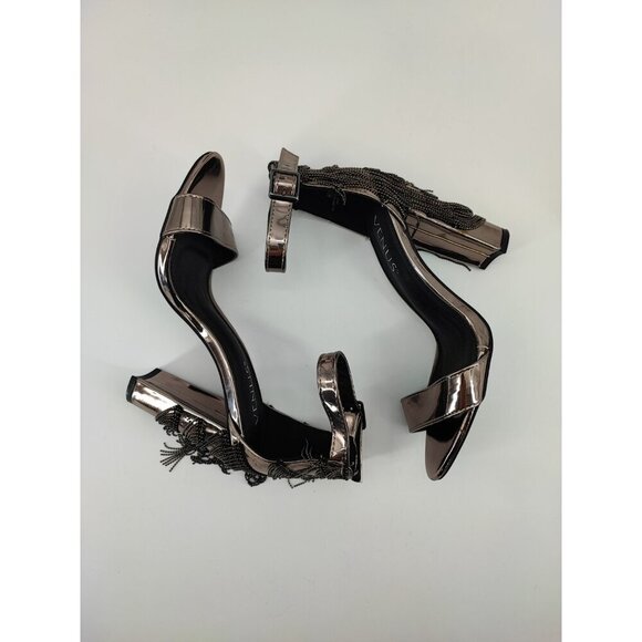 Venus Women's Copper Ankle Strap Chain Fringe Block Heel Sandals Size 6.5 US - Picture 5 of 9